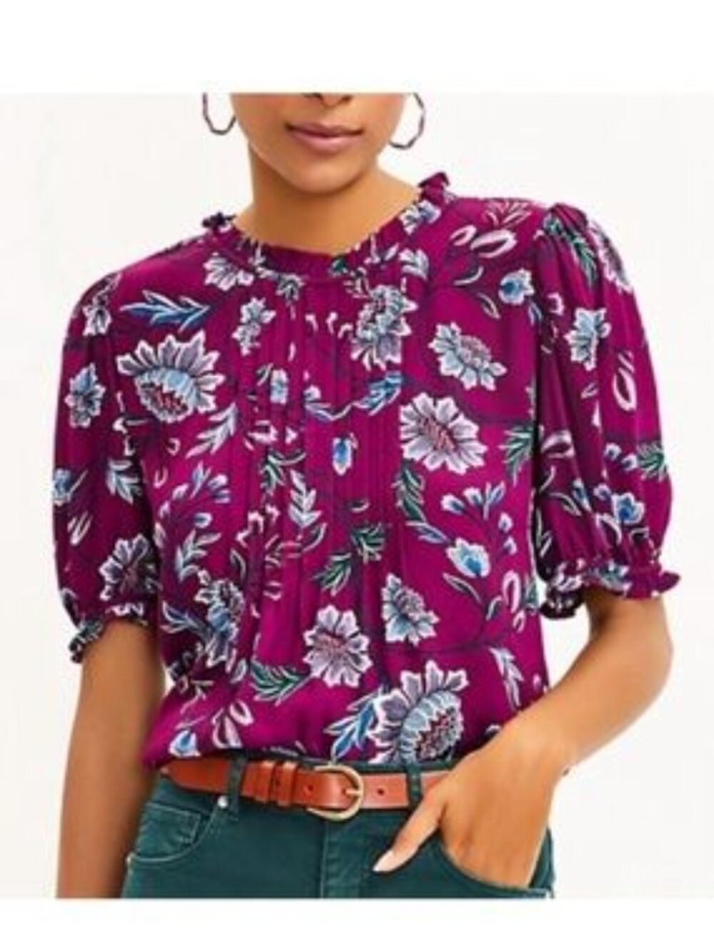 Ann Taylor Loft Floral Short Sleeve Top